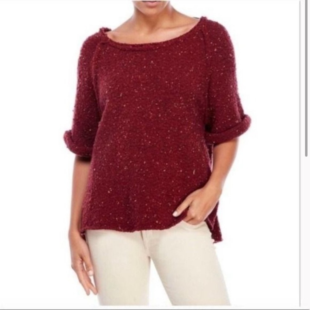 Anthropologie Free People Marsala Pebbled Boucle Raspberry Maroon Wine Sweater M